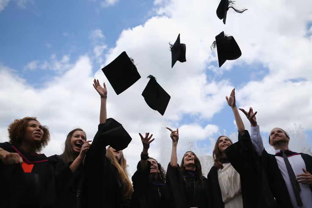 Graduates tossing caps